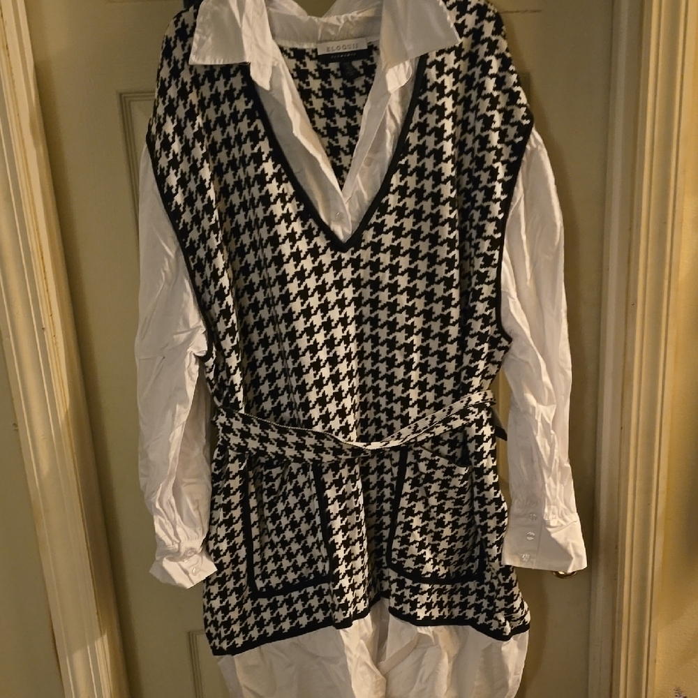 Chic Houndstooth Sweater Vest with White Shirt